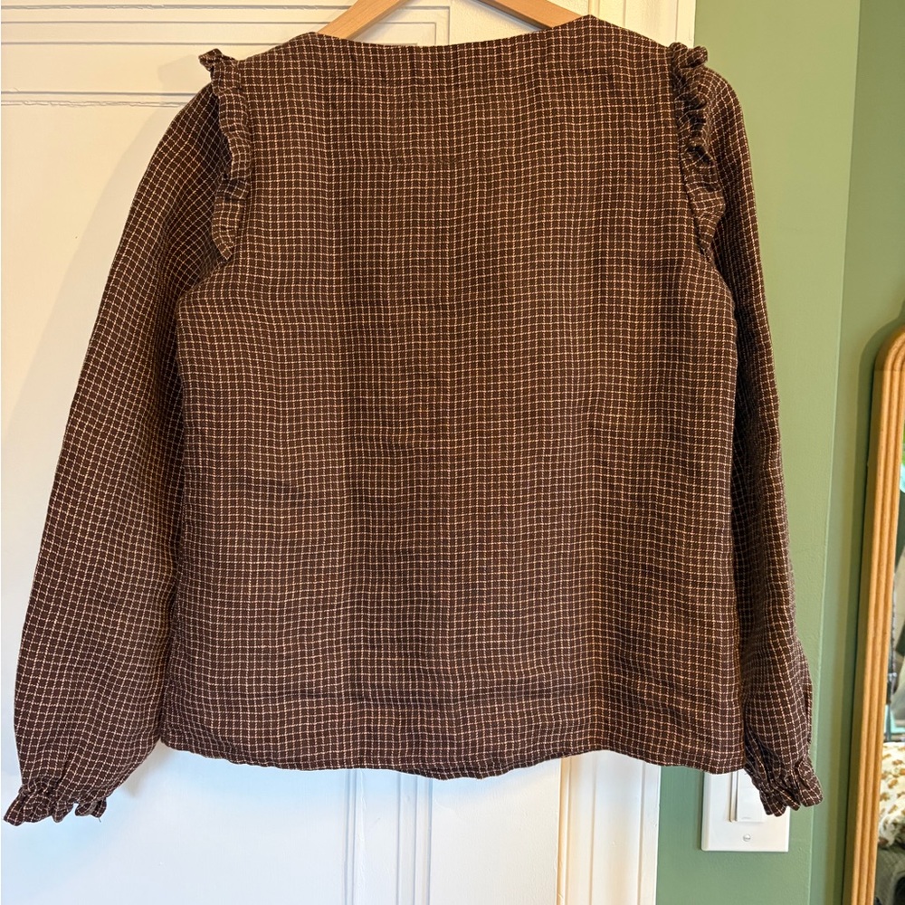 notPERFECTLINEN Elena Linen Top in Chocolate Checks Herringbone - Picture 2 of 7